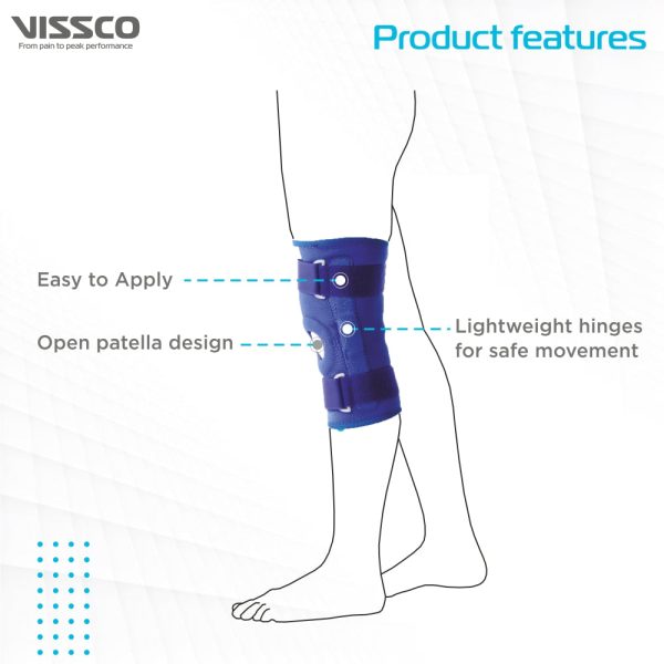 Neoprene Hinged Knee Stabilizer | Ideal moderate support for knee stability with lateral and medial hinges| Color - Blue (Single Piece) - Vissco Rehabilitation