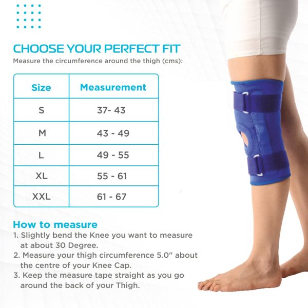 Neoprene Hinged Knee Stabilizer | Ideal moderate support for knee stability with lateral and medial hinges| Color - Blue (Single Piece) - Vissco Rehabilitation