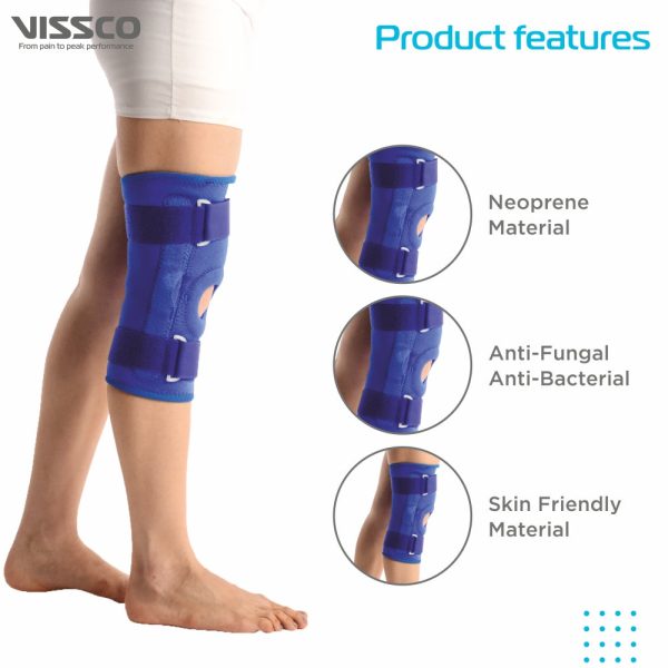 Neoprene Hinged Knee Stabilizer | Ideal moderate support for knee stability with lateral and medial hinges| Color - Blue (Single Piece) - Vissco Rehabilitation