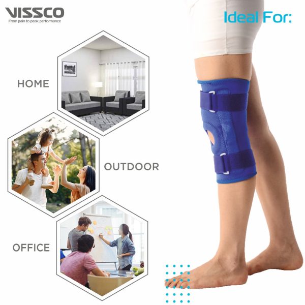 Neoprene Hinged Knee Stabilizer | Ideal moderate support for knee stability with lateral and medial hinges| Color - Blue (Single Piece) - Vissco Rehabilitation