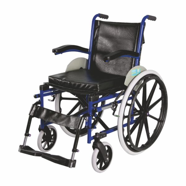 Imperio Wheelchair with Fixed Big Wheels (Mag) | Fixed Armrest | Foldable | Weight Bearing Capacity 110kg | Color (Blue/Grey) - Vissco Rehabilitation