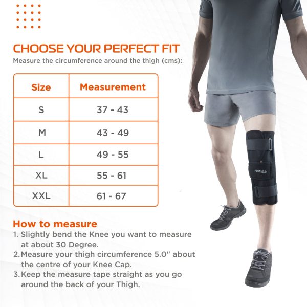 Knee Stabler - Short (14" Brace) | Ideal firm Knee support that limits knee motion & stabilizes the knee with mediolateral metal supports | Color - Black - Vissco Rehabilitation