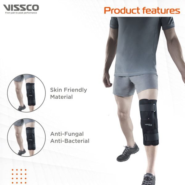 Knee Stabler - Short (14" Brace) | Ideal firm Knee support that limits knee motion & stabilizes the knee with mediolateral metal supports | Color - Black - Vissco Rehabilitation