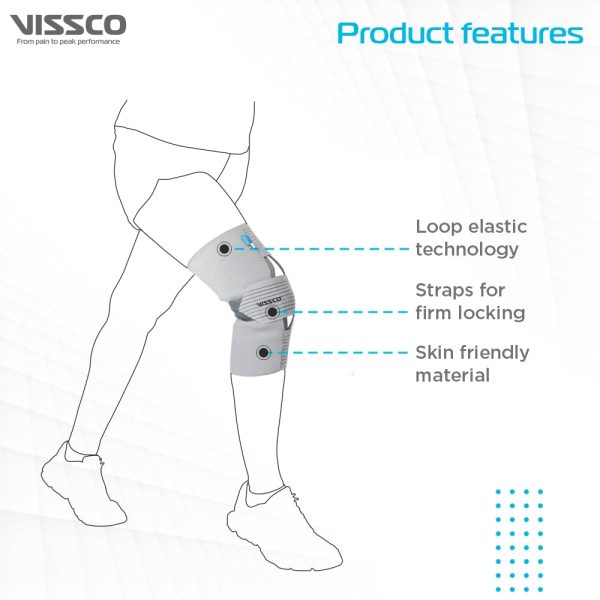 Knee Wrap With Loop Elastic Technology| Provides optimum Compression & support to the Knee | Color - Grey (Single Piece) - Vissco Rehabilitation