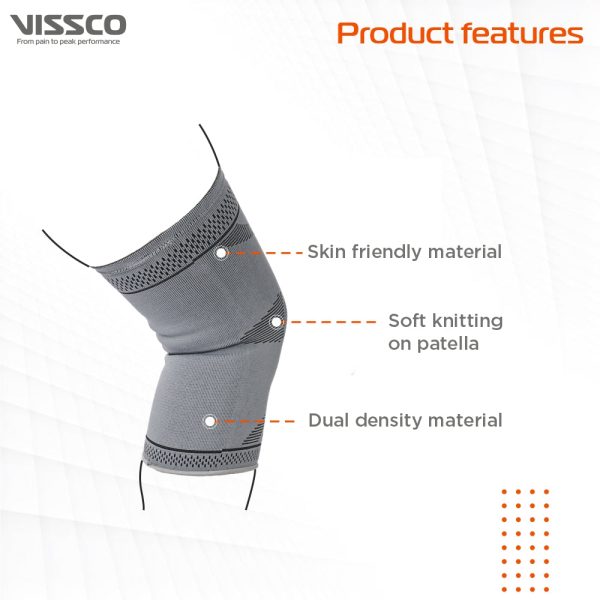 Stretchable 2D Knee Cap | Ideal mild support for free Knee movement | Color - Grey (IN PAIR) - Vissco Rehabilitation