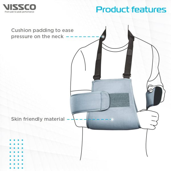 Vissco Shoulder Support Shoulder Immobilizer Brace For Shoulder Dislocation, Joint injuries, Pain Relief Belt, Support Brace, Pain Reliever For Rotator cuff injury, Post paralysis - (Grey) - Vissco Rehabilitation