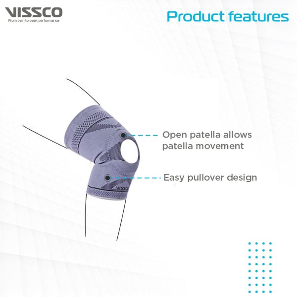 Knee Cap With Open Patella |Ideal mild support to reduce pressure on patella & provide Pain Relief | Color - Grey (Single Piece) - Vissco Rehabilitation