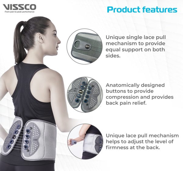 Vissco Back Support Lacepull LS Belt For Back Pain Relief & Effective Back Pain Support & Immobilization - (Grey) - Vissco Rehabilitation