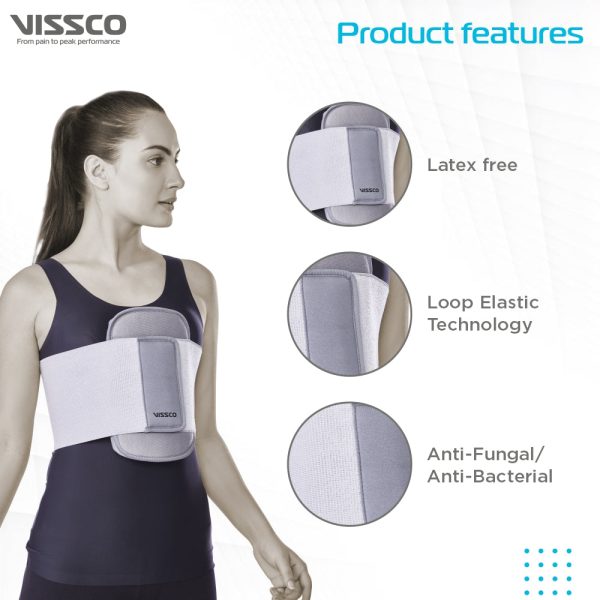 Vissco Chest Support Sternal Brace Belt For Rib Fracture, Chest Pain Relief - (Grey) - Vissco Rehabilitation