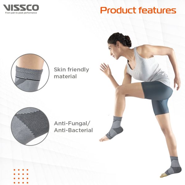 Vissco 2D Ankle Support Stretchable Ankle Support For Injured Ankles, Arthritic Pain, Swelling, Stiff Joints, Pain Reliever, Brace for Women and Men for Strained or Sprained Ankle -(Grey) - Vissco Rehabilitation