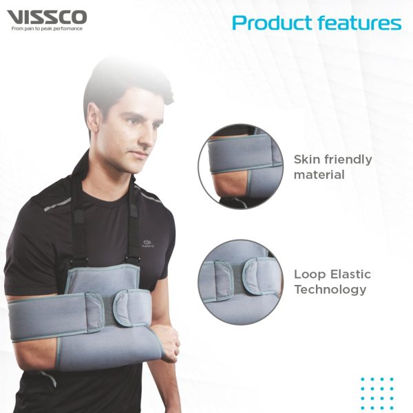 Vissco Shoulder Support Shoulder Immobilizer Brace For Shoulder Dislocation, Joint injuries, Pain Relief Belt, Support Brace, Pain Reliever For Rotator cuff injury, Post paralysis - (Grey) - Vissco Rehabilitation