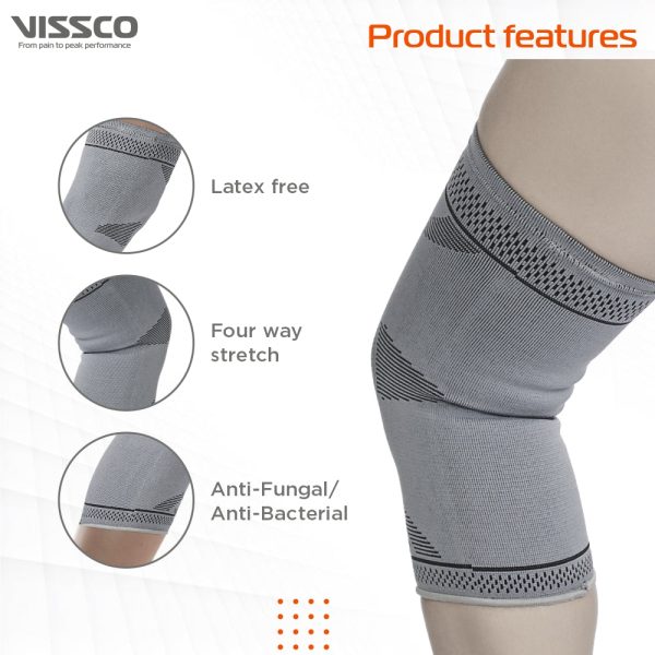 Stretchable 2D Knee Cap | Ideal mild support for free Knee movement | Color - Grey (IN PAIR) - Vissco Rehabilitation