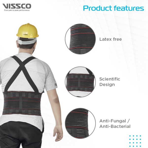 Vissco Back Support Industrial Belt For Back Injury Due To Heavy Weight Lifting, Lumbar Strain / Sprain, Back Pain Relief - (Black) - Vissco Rehabilitation