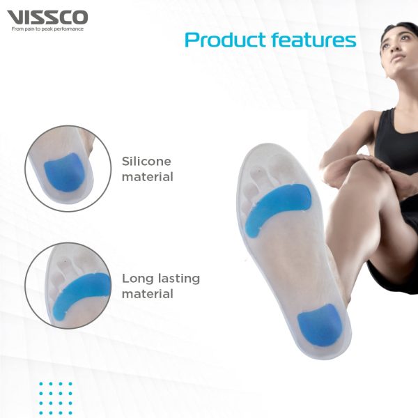 Vissco Foot Silicon Insoles Used for Foot Pain Relief, Walking , Sports Running, Jogging, Shock Absorbtion & Reduces Stress On Joints - (Grey) - Vissco Rehabilitation