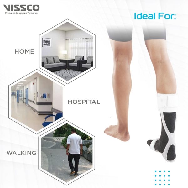 Vissco Ankle Support Adjustable Foot Drop Splint for patients suffering from drop foot, Prevents Axial Rotation of The Leg And Foot (White) - Vissco Rehabilitation