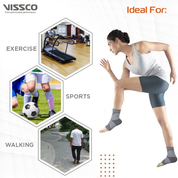 Vissco 2D Ankle Support Stretchable Ankle Support For Injured Ankles, Arthritic Pain, Swelling, Stiff Joints, Pain Reliever, Brace for Women and Men for Strained or Sprained Ankle -(Grey) - Vissco Rehabilitation