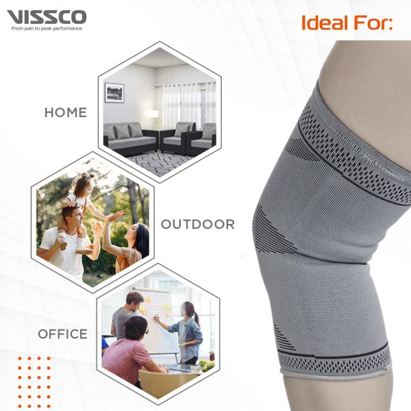 Stretchable 2D Knee Cap | Ideal mild support for free Knee movement | Color - Grey (IN PAIR) - Vissco Rehabilitation