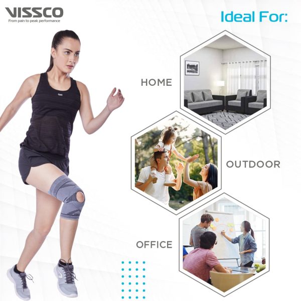 Knee Cap With Open Patella |Ideal mild support to reduce pressure on patella & provide Pain Relief | Color - Grey (Single Piece) - Vissco Rehabilitation